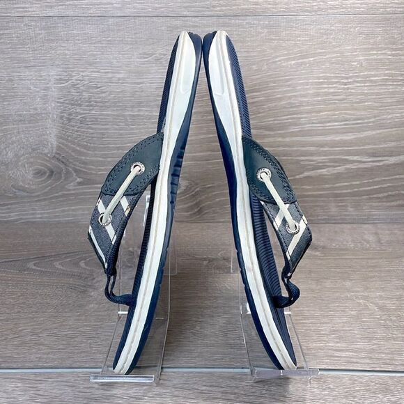 Sperry Top Sider Seafish Women’s Sz 7M Blue Leather Nylon Thong Flip Flop Sandal - Picture 9 of 12